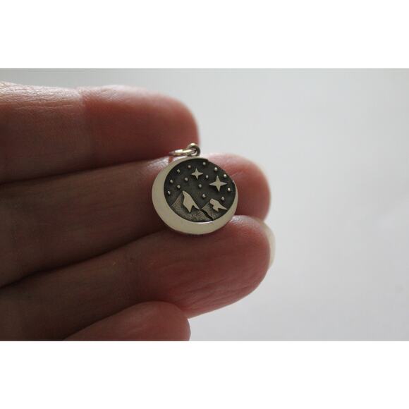 Sterling Silver Snow Cap Mountain Charm with Moon Charm - Picture 3 of 4